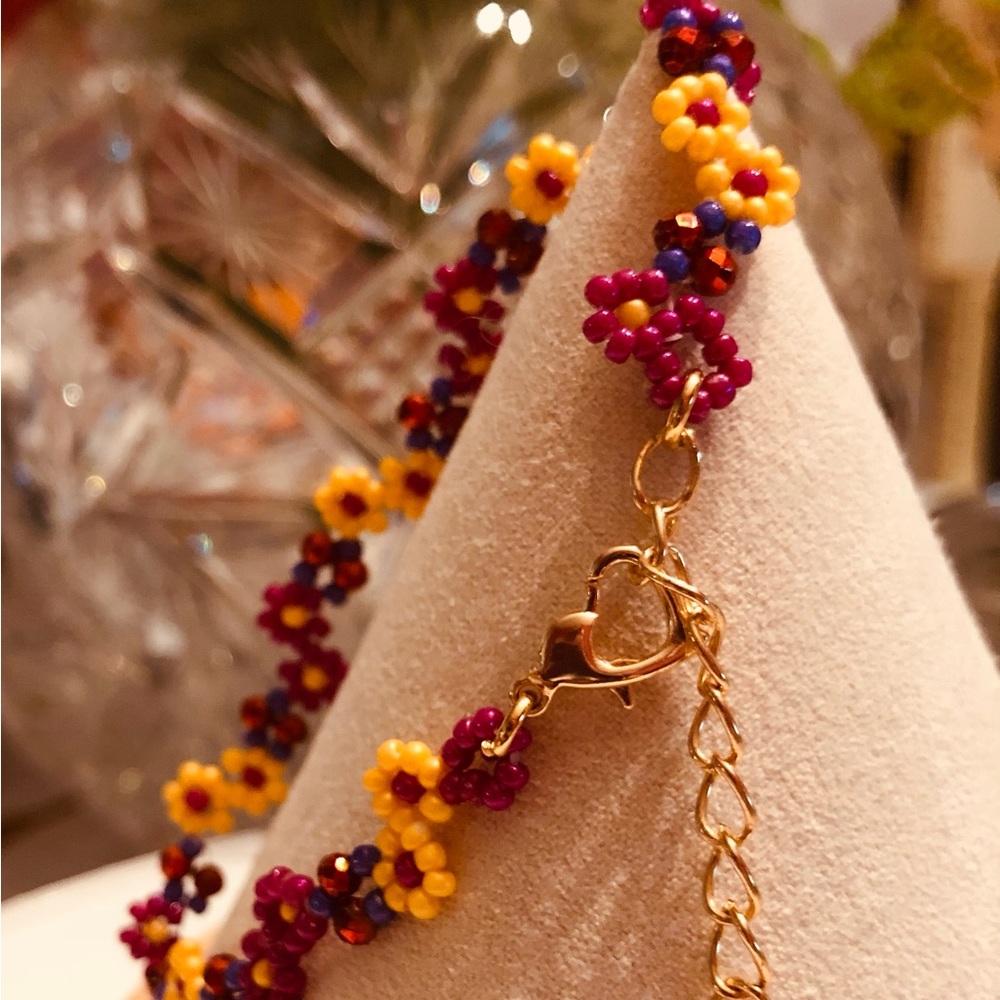Fall Daisy Mum Bracelet Pink Maroon Purple Orange Crystal Gold Heart NEW